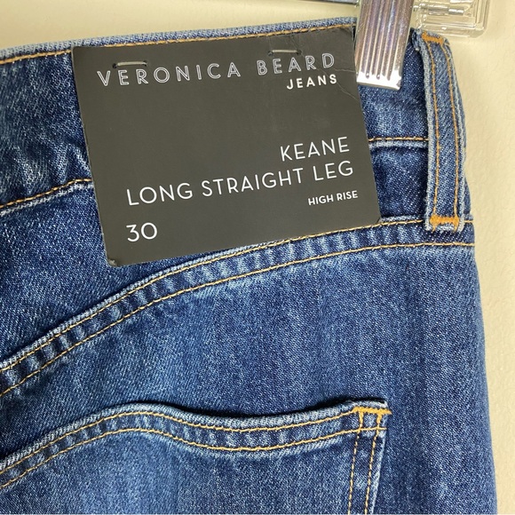Veronica Beard Keane Long Straight Leg High Rise Front Slit Jeans Size 30 - Picture 11 of 14